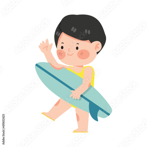 Cute little girl  with the surfboard