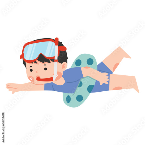 kid snorkeling with swim ring