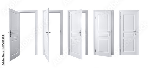 Fototapeta Naklejka Na Ścianę i Meble -  Set of different elegant white door isolated on white background