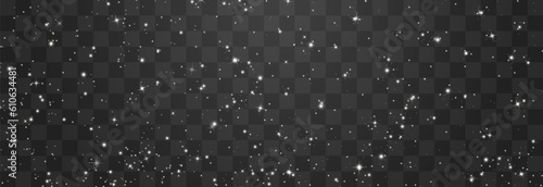 Shining night starry sky png, dark space background with stars. Stardust in deep universe, galaxy. Vector Illustration isolated on transparent background.