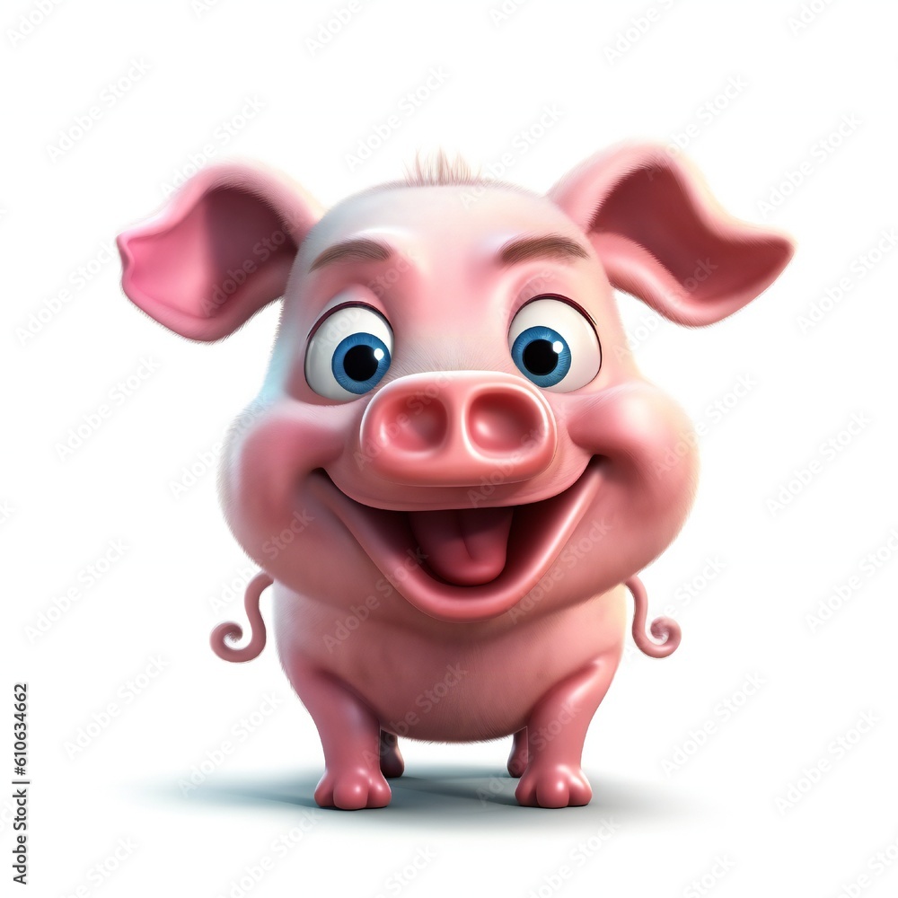 Smiley face funny cartoon pig mascot on white background Generative AI Smiley face funny cartoon pig mascot on white background Generative AI
