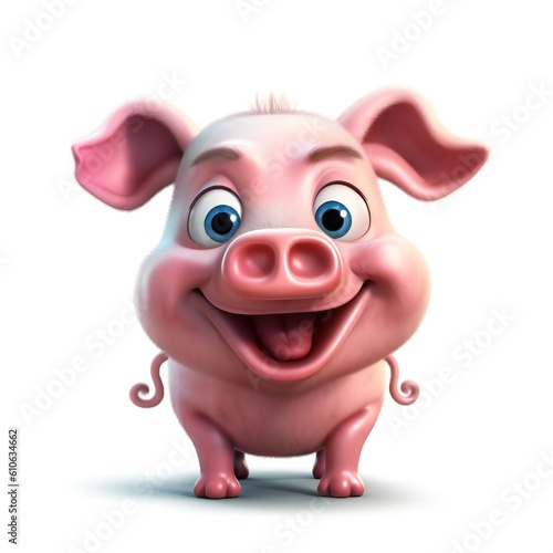 Smiley face funny cartoon pig mascot on white background Generative AI