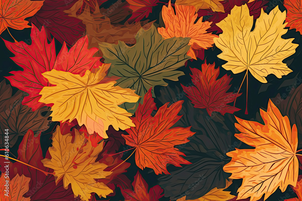 texture with seamless pattern of autumn maple leaves. Generative AI