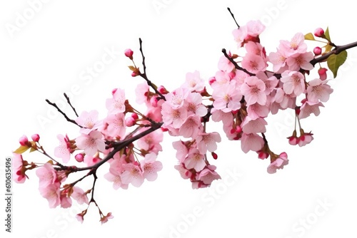 Branch of Prunus serrulata or Japanese cherry. Generative AI © kardaska