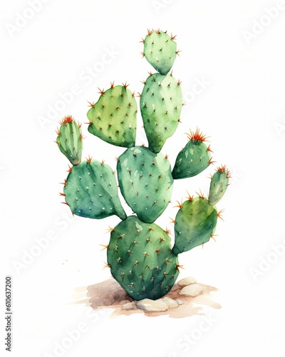 A watercolor style painting of a cactus plant simplistic, Generative AI.