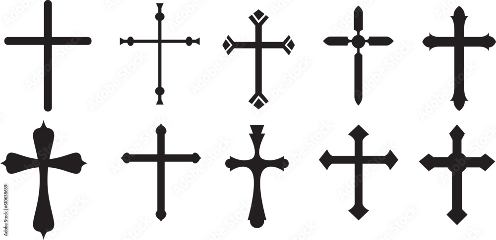 Set of cross silhouettes.