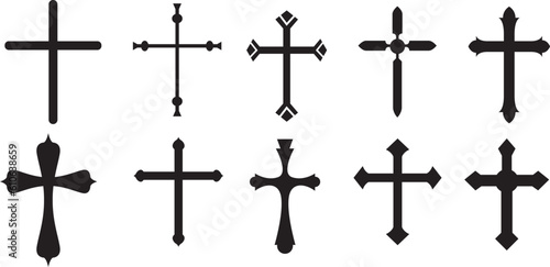 Set of cross silhouettes.