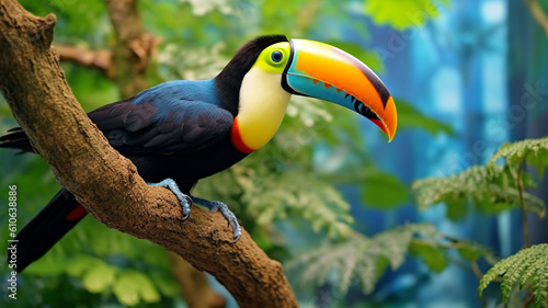 A beautiful exotic toucan bird with a large keeled beak, Ramphastos sulfuratus © HelgaQ