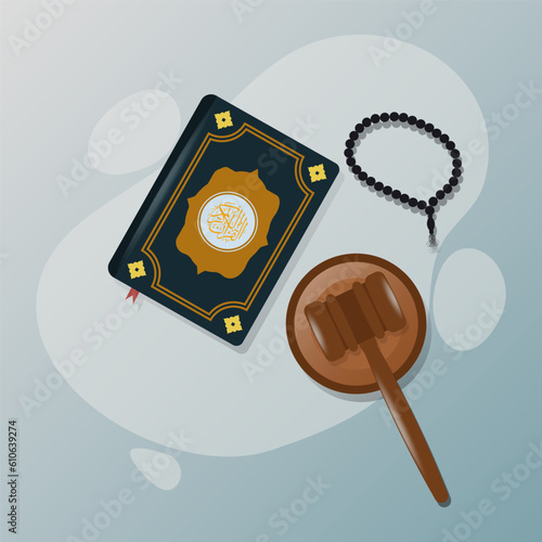 Quran and gavel. Sharia islamic law concept design vector illustration