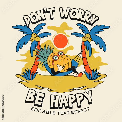 retro groovy mascot character illustration with editable text