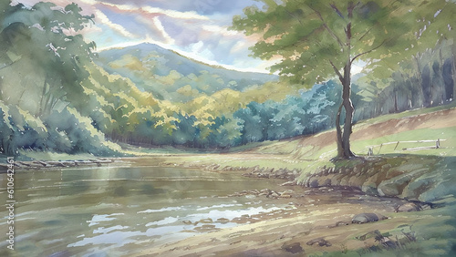 watercolor summer landscape