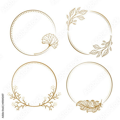 Vector round dotted frames set. Floral elements decoration