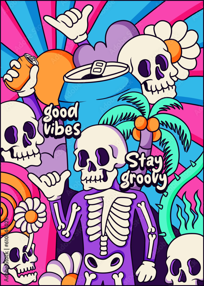 90s groovy skeleton at the summer party