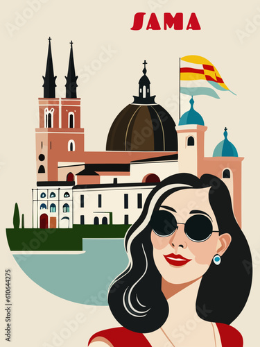Sama: Beautiful vintage-styled poster with a woman and the name Sama in Asturias