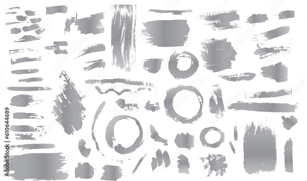 A Set of silver white Gold artistic brush strokes features sponge stamps, splashes, dry brush marks, and pastel pencil textures. A Set of silver white Gold artistic brush strokes features sponge stamps, splashes, dry brush marks, and pastel pencil textures.
