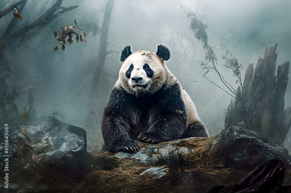 Panda Bär in einem Bambus Wald. Generiert mit KI