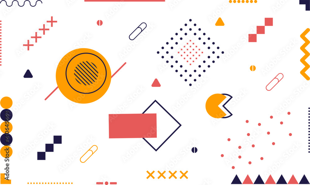Big set of memphis design elements isolated on a white background. Pattern from geometric shapes. Memphis 80s-90s style. For use in web design, invitation, poster, print. Big set of memphis design elements isolated on a white background. Pattern from geometric shapes. Memphis 80s-90s style. For use in web design, invitation, poster, print.