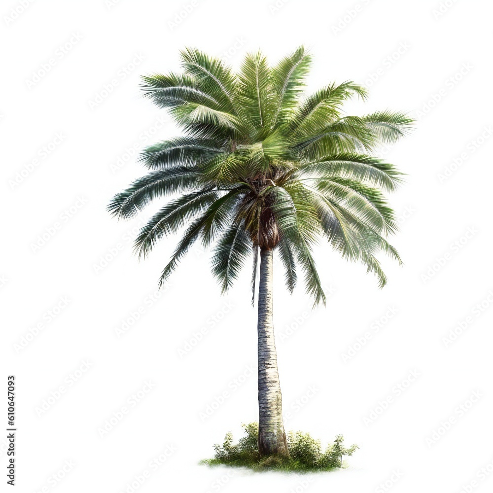 Tropical palm tree on white background Generative AI Tropical palm tree on white background Generative AI