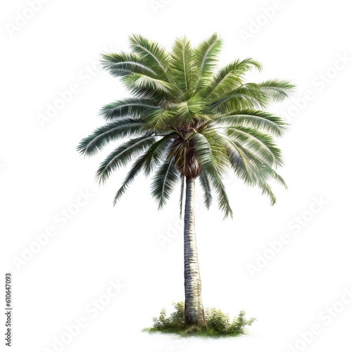 Tropical palm tree on white background Generative AI