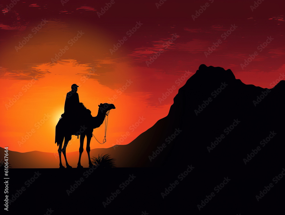 man riding a camel through a desert landscape man riding a camel through a desert landscape