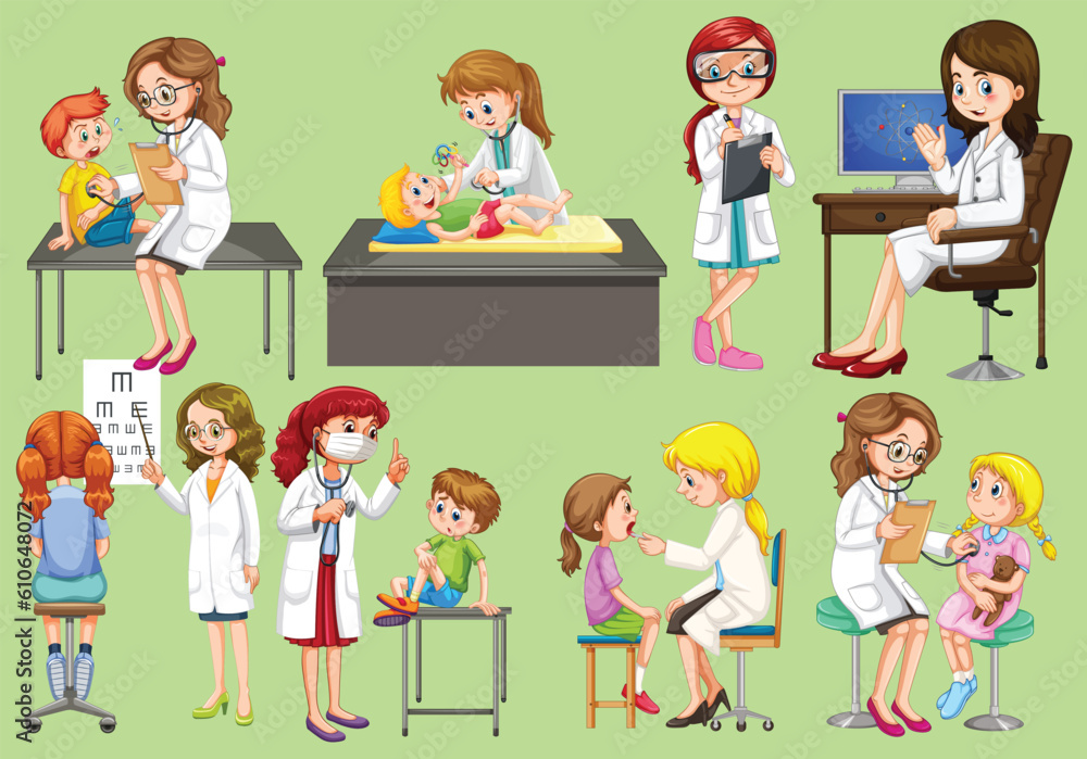 Doctors and patient at clinic illustration Doctors and patient at clinic illustration
