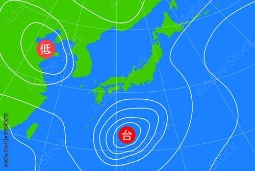 台風の天気図。気圧配置図。