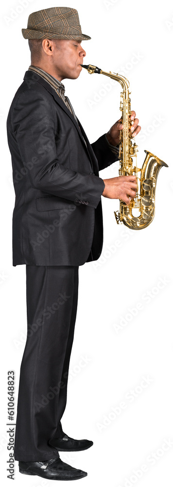 Fototapeta premium Musician playing saxophone - side view
