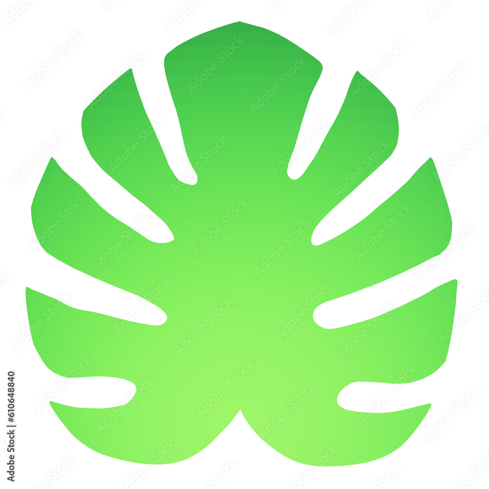 3d illustration of green monstera leaf isolated. Top view. 3d illustration of green monstera leaf isolated. Top view.