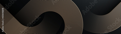 Abstract gold geometric lines on dark background. Geometric stripe line art design. Modern luxury diagonal rounded lines pattern. Suit for presentation, banner, cover, poster, brochure, website, flyer
