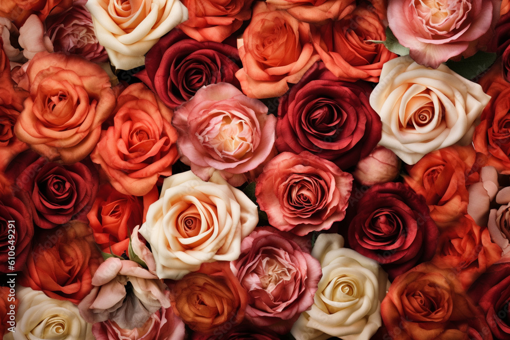 red roses in different shades from above, generative ai red roses in different shades from above, generative ai