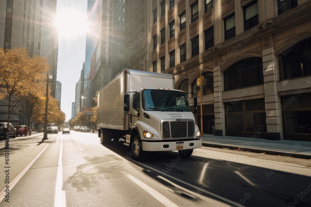 Delivery truck on the city street - Illustration created with generative ai