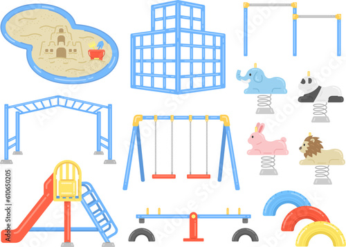 公園にある、遊具のイラストセット
