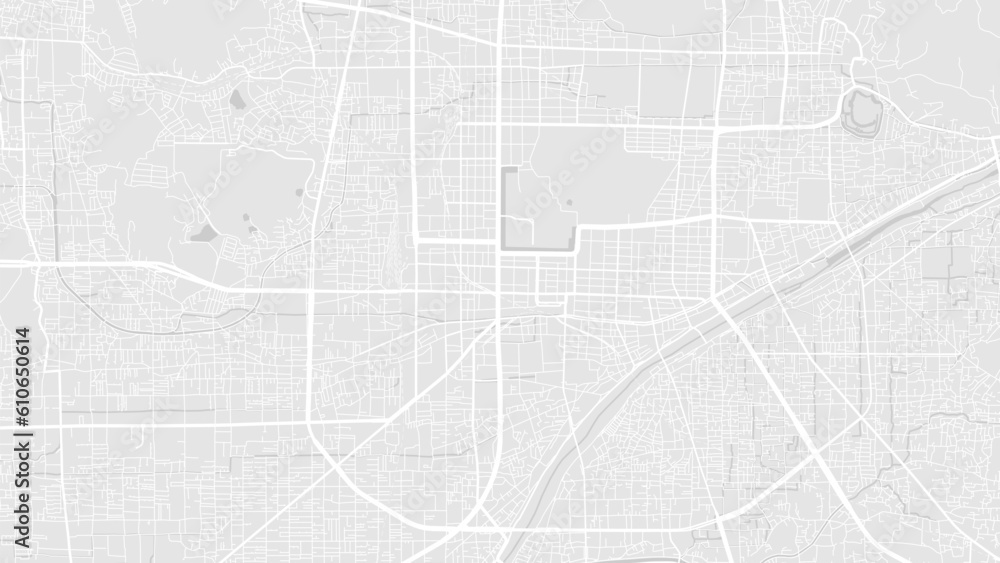 Background Matsuyama map, Japan, white and light grey city poster. Vector map with roads and water. Widescreen proportion, flat design roadmap.