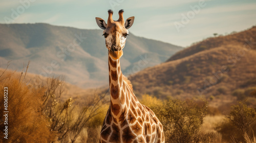 a giraffe looks straight throug the camera