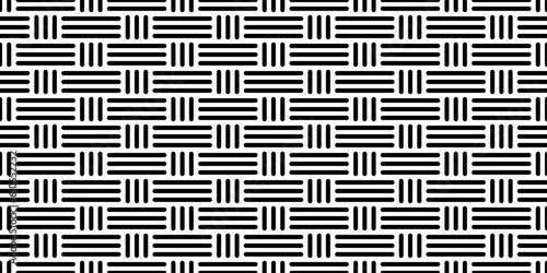 Fabic basketweave monochrome pattern. Black and white seamless texture with crossed fibers. Basket bamboo weave. Simple background. Vector abstract illustration