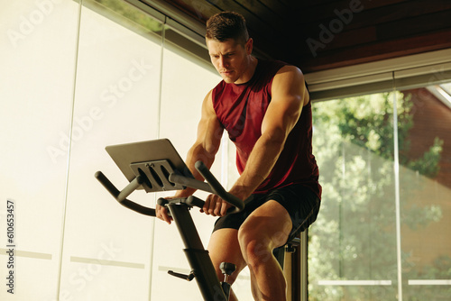 Home workout routine with a high-tech exercise bike