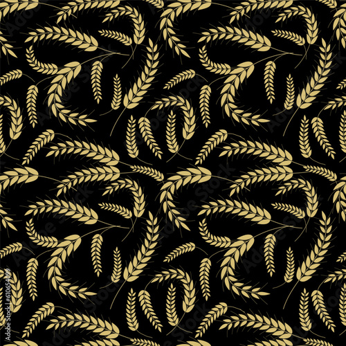 Wheat ears, grains seamless pattern.