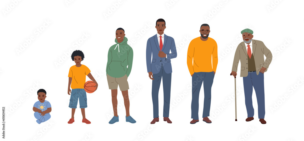 Black Man of different ages. Life cycle. Human growth concept vector ...