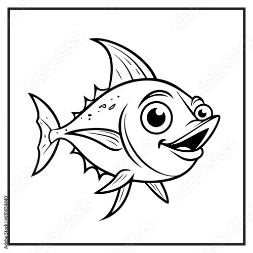 Tuna Fish Coloring Book Page Cartoon Ilustration