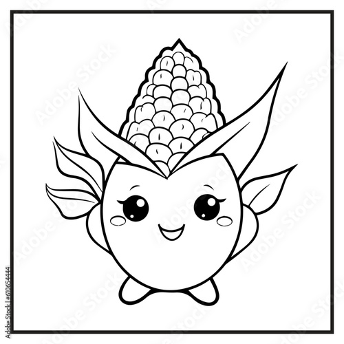 Corn Character Coloring Book Page Cartoon Ilustration-01