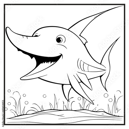 Shark Coloring Book Page Cartoon Ilustration