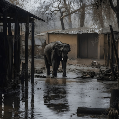 A Captivating Visual of elephant during Kachov Dam's Tragedy and the Flooded Zoo photo