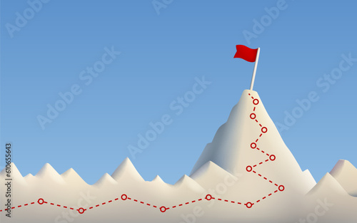 Hiking trip to the top of the mountain, In the blue sky.