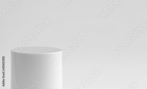 White, round, plastic product stand on a solid gray background. Generative AI © Mikołaj Rychter