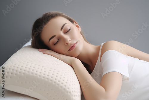 mulher dormindo relaxando em travesseiro confortável  photo
