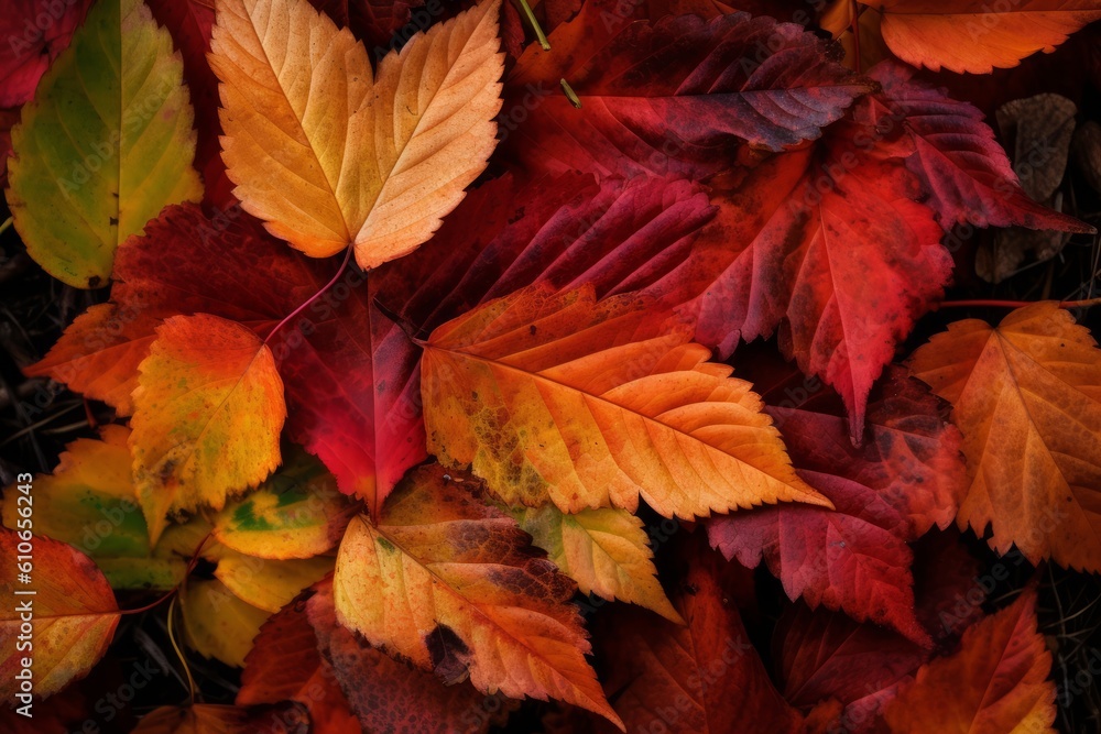 Obraz premium Autumn leaves with warm and rich colors. Generative ai