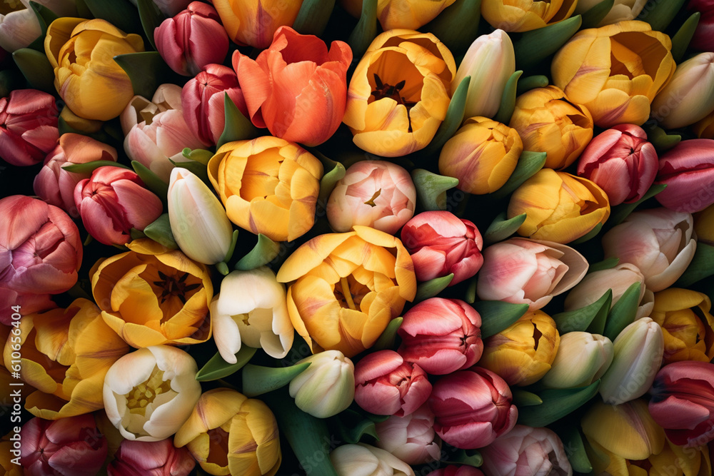 bouquet of tulips in different colors, generative ai