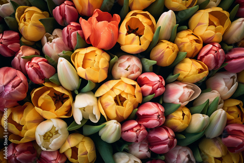 bouquet of tulips in different colors, generative ai