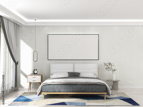 Interior living room with bed and mock up frame. Scandinavian design. 3D render