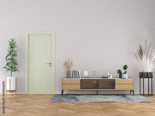 Fototapeta Naklejka Na Ścianę i Meble -  living room interior with wooden sideboard 3D rendering